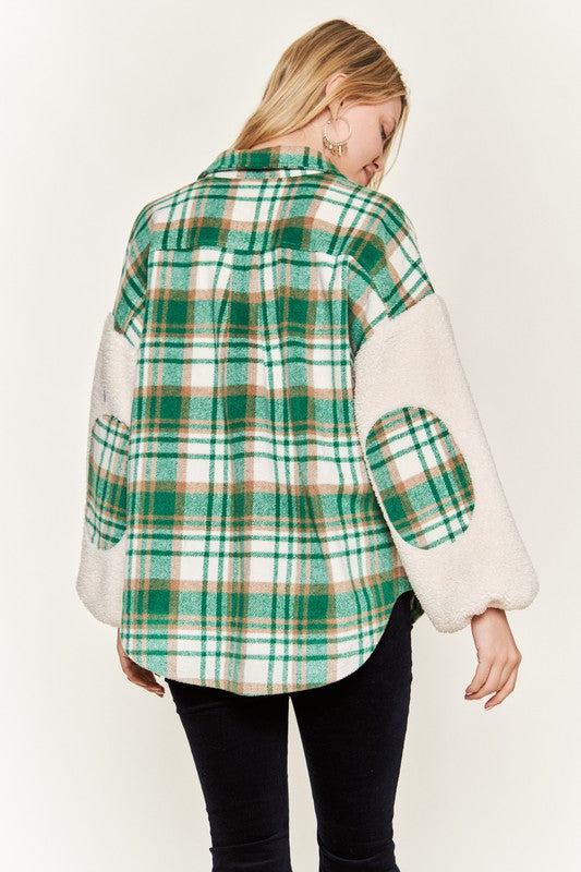 Women's Multi Plaid Teddy Sleeve Jacket