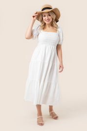 Women's Tiered Long Dress with Puff Sleeves