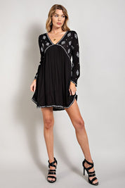 Women's Loose Fit Embroidered Mini Day Dress