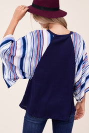 Women's Waffle Stripe Mix Kimono Top