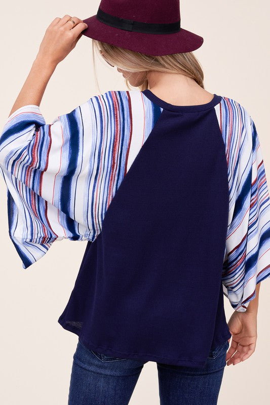 Women's Waffle Stripe Mix Kimono Top