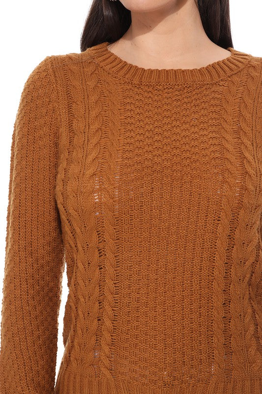 Women's Vintage Cable Knit Long Sleeve Sweater Pullover