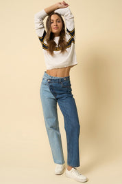 Women's High Waisted Crossover Straight Jeans