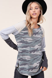 Women's Camouflage Color Block Top