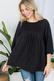 Women's Casual Solid Pintuck Tunic Blouses