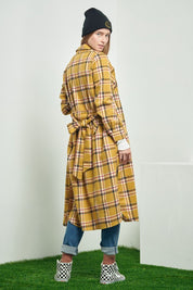 Women's Belted Plaid Print Long Shirt Dress