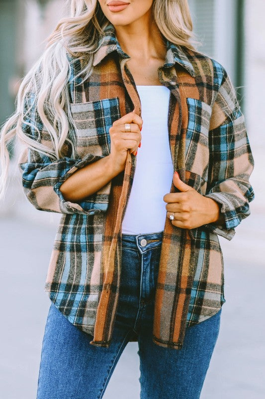 Women's Long Sleeve Plaid Button-Up Shirt with Pockets