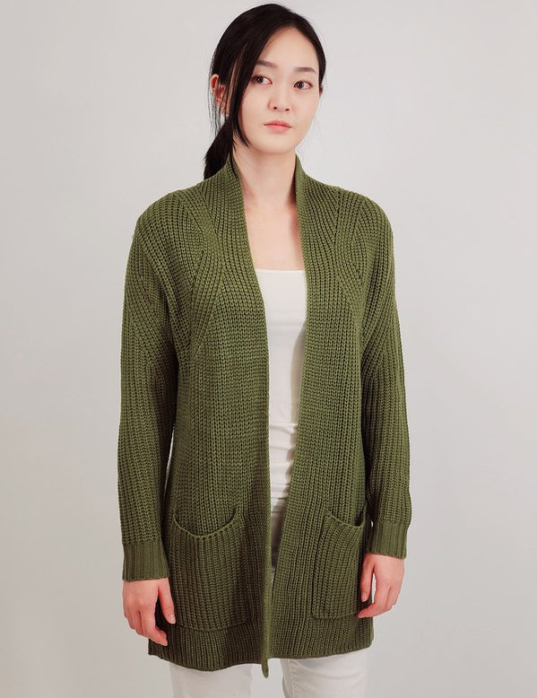 Women's Cozy Open Front Waffle Knit Cardigan with Pockets