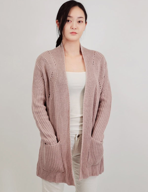 Women's Cozy Open Front Waffle Knit Cardigan with Pockets