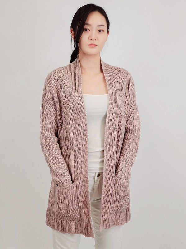 Women's Cozy Open Front Waffle Knit Cardigan with Pockets