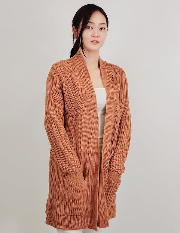 Women's Cozy Open Front Waffle Knit Cardigan with Pockets