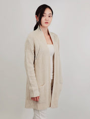 Women's Cozy Open Front Waffle Knit Cardigan with Pockets