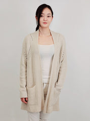 Women's Cozy Open Front Waffle Knit Cardigan with Pockets