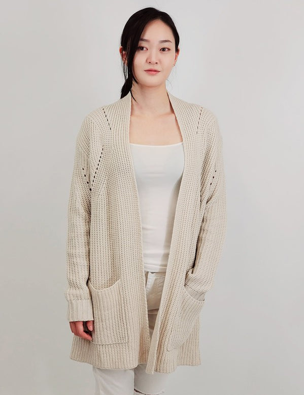 Women's Cozy Open Front Waffle Knit Cardigan with Pockets