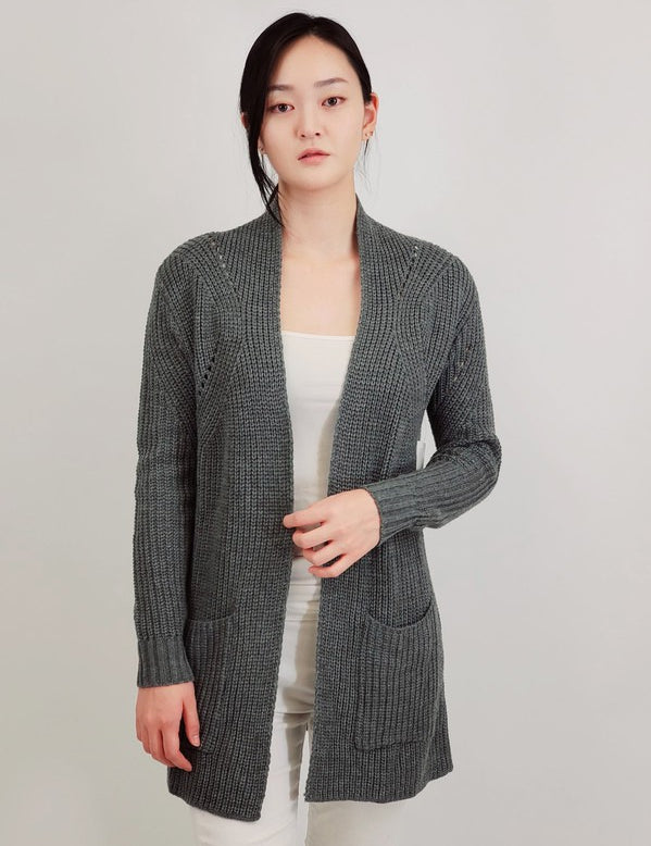 Women's Cozy Open Front Waffle Knit Cardigan with Pockets