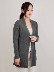 Women's Cozy Open Front Waffle Knit Cardigan with Pockets