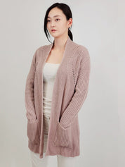 Women's Cozy Open Front Waffle Knit Cardigan with Pockets