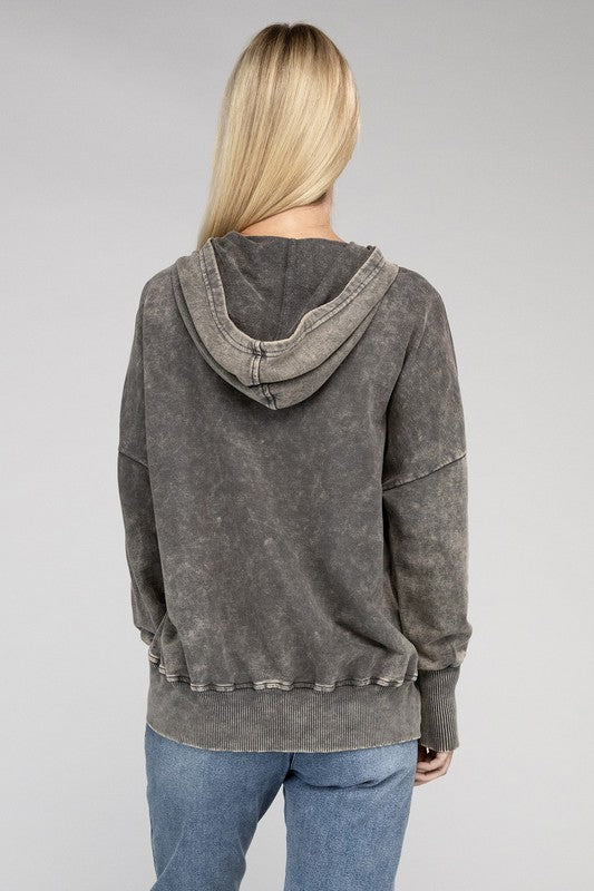 Women's Loose Fit Acid Wash Kangaroo Pocket Hoodie