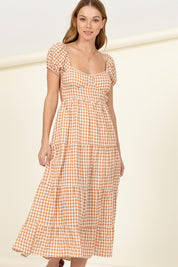 Women's Boho Gingham Print Maxi Dress with Tie Back