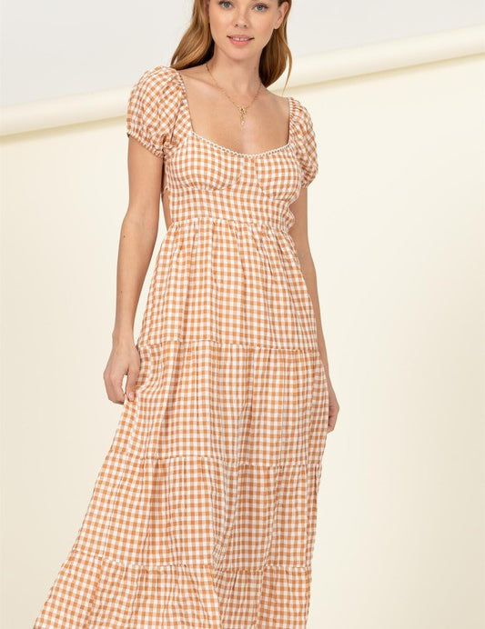 Somewhere to Go Tie-Back Gingham Print Maxi Dress