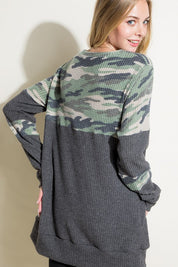 Women's Relaxed Fit Camouflage Tunic Top with Pockets