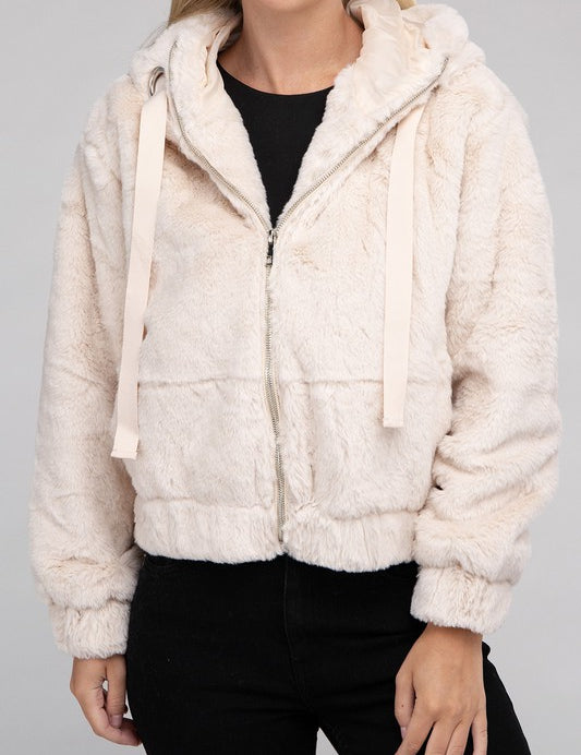 Women's Cozy Fluffy Zip-Up Teddy Hoodie