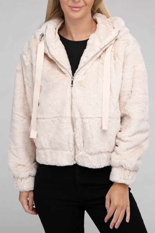 Women's Cozy Fluffy Zip-Up Teddy Hoodie