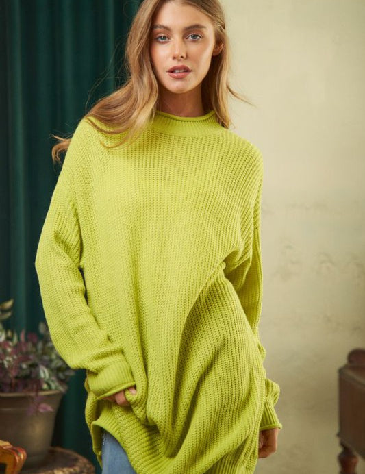 Women's Loose Fit Solid Mock Neck Knit Sweater