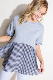 Women's Casual Checker and Solid Mix Tunic Top