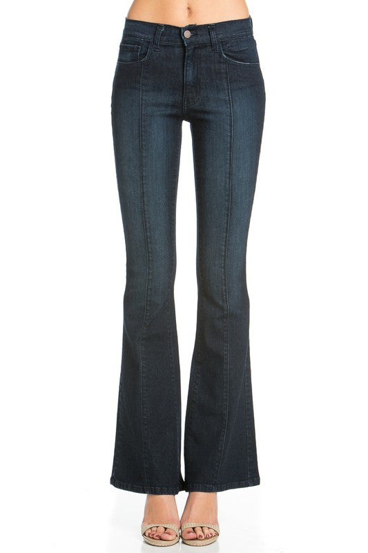 Women's Mid-Rise Flared Denim Jeans with Five Pockets