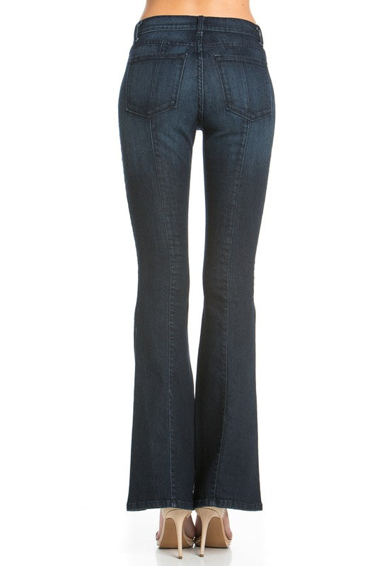 Women's Mid-Rise Flared Denim Jeans with Five Pockets