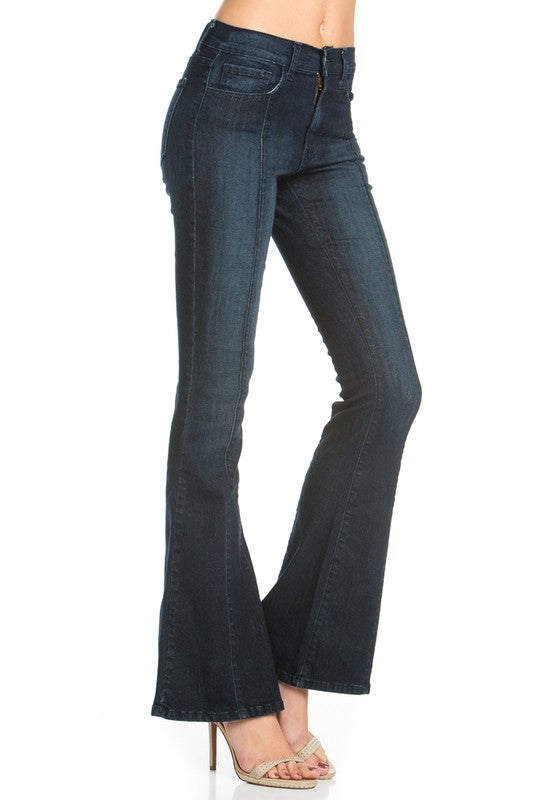 Women's Mid-Rise Flared Denim Jeans with Five Pockets