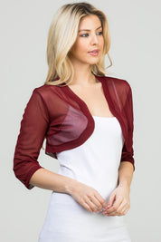 Women's Casual Sheer Chiffon 3/4 Sleeve Bolero Jacket