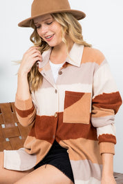 Plus Size Oversized Fuzzy Stripe Button Down Shacket