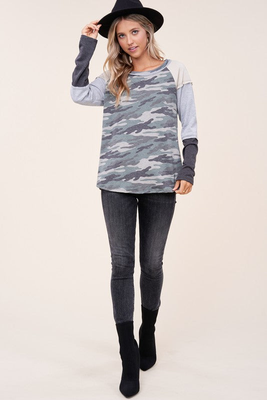 Women's Camouflage Color Block Top