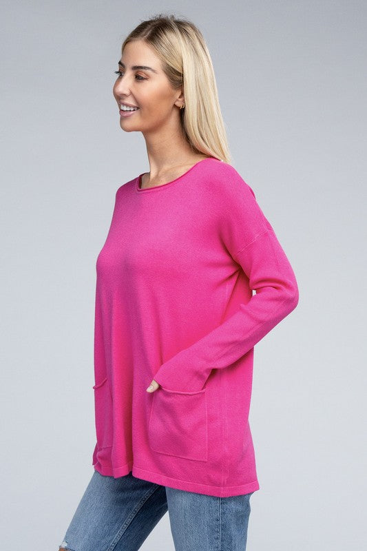 Women's Relaxed Viscose Sweater with Front Pockets