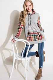 Women's Casual Plaid Mixed Turtle Neck Sweatshirt