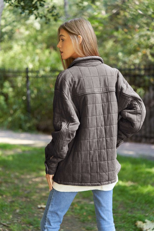 Women's Casual Quilted Pocket Shacket