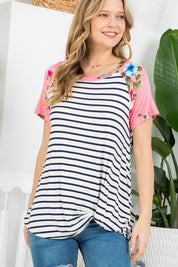 Women's Floral Stripe Loose Fit Top