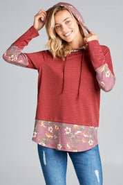 Women's Casual Flower Print Hoodie Tunic Top