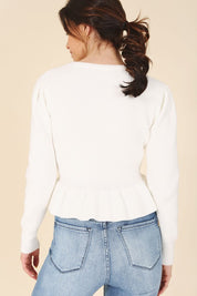 Women's Puff Sleeve Peplum Sweater Top