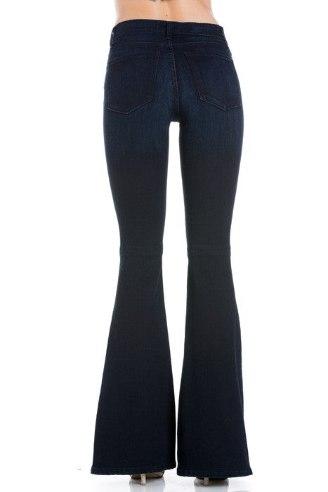 Women’s Mid Rise Flare Bell Bottom Jeans in Soft Denim