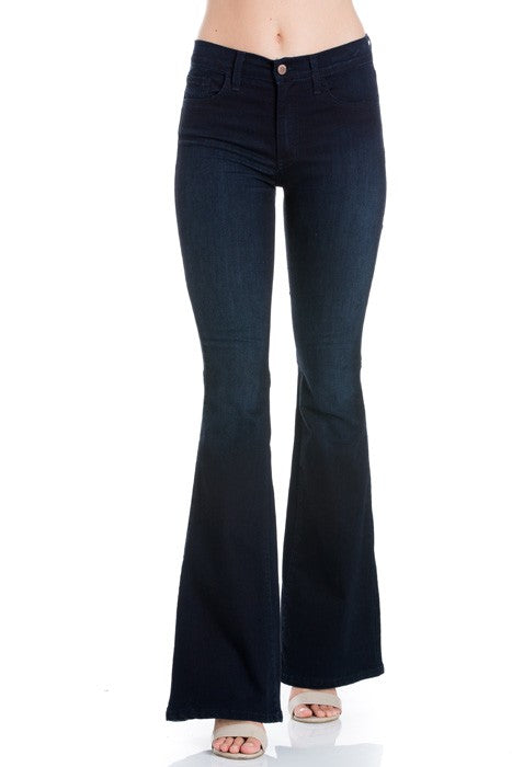 Women’s Mid Rise Flare Bell Bottom Jeans in Soft Denim