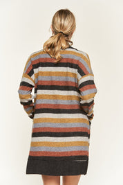 Women's Multi Color Striped Open Cardigan