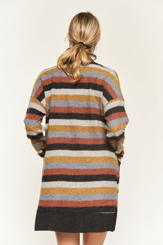 Women's Multi Color Striped Open Cardigan