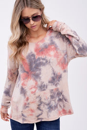 Plus Size Oversized V-Neck Tie Dye Sweatshirt Top