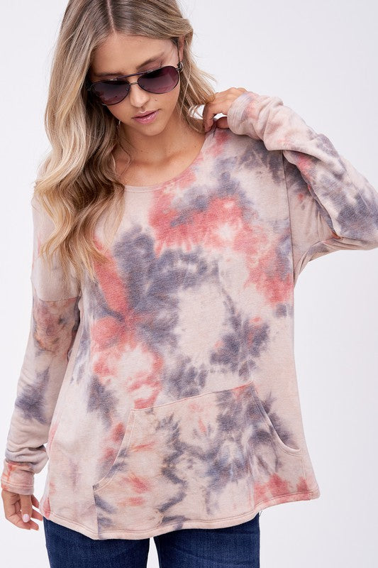 Plus Size Oversized V-Neck Tie Dye Sweatshirt Top