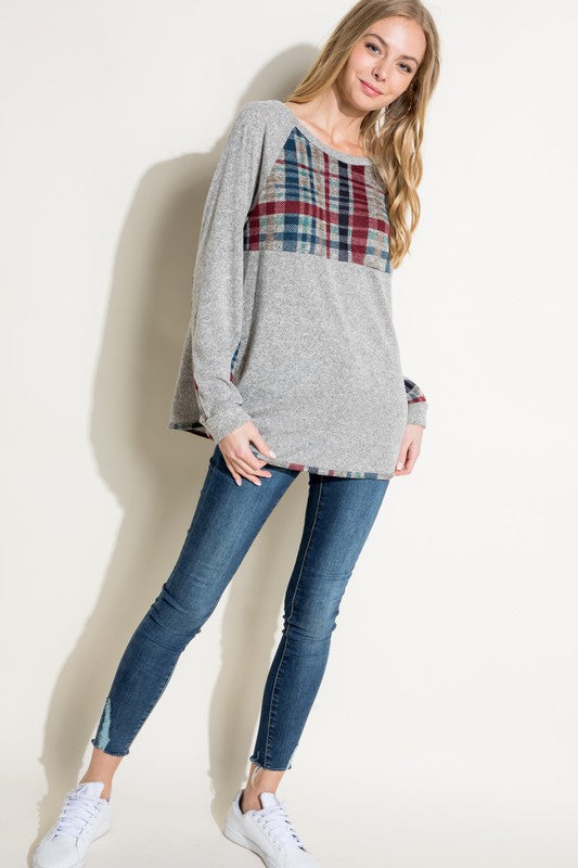 Women's Casual Multi Color Plaid Mixed Top