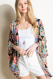 Women's Loose Fit Paisley Woven Kimono Cardigan