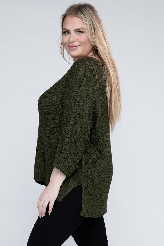 Plus Size Women's Cozy Crew Neck Knit Sweater